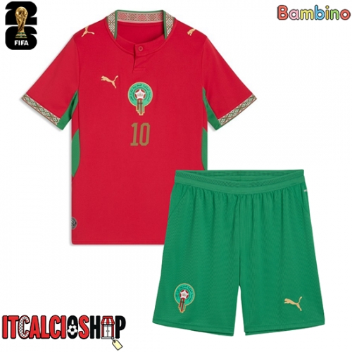 Marocco Brahim Diaz #10 Prima Maglia Bambino Mondiali 2026 Manica Corta (+ Pantaloni corti)